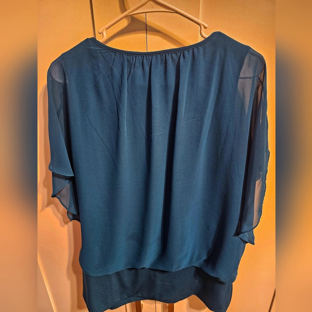 Style & Co Teal Blouse with Sheer Sleeves 2x - Picture 3 of 4